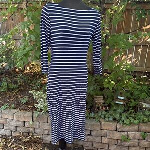 Navy and White Stretch Striped Dress. Size M.